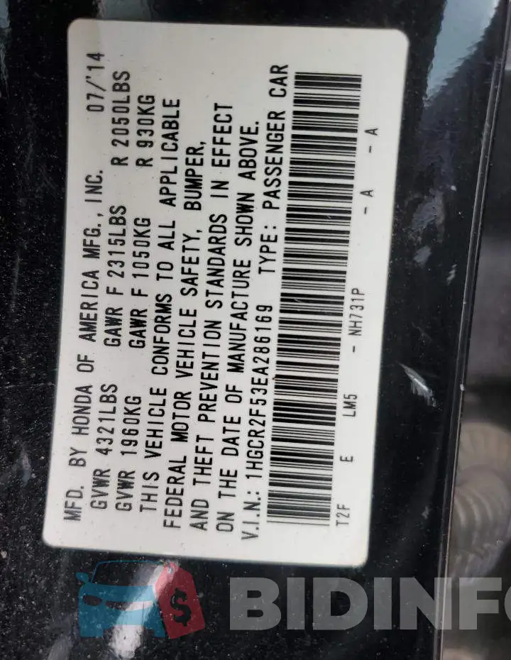 1HGCR2F53EA286169 Photo# 12