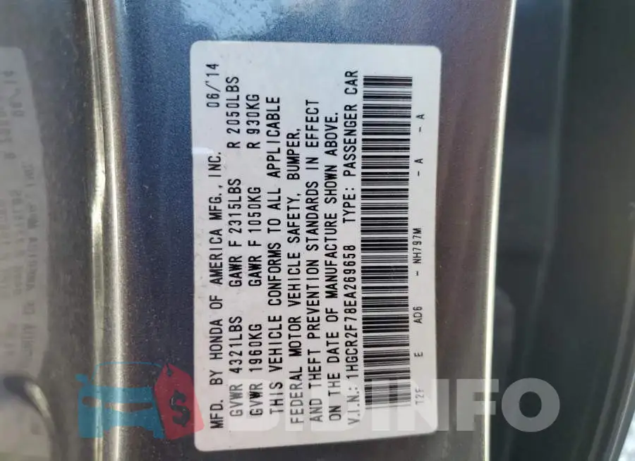 1HGCR2F78EA269658 Photo# 12