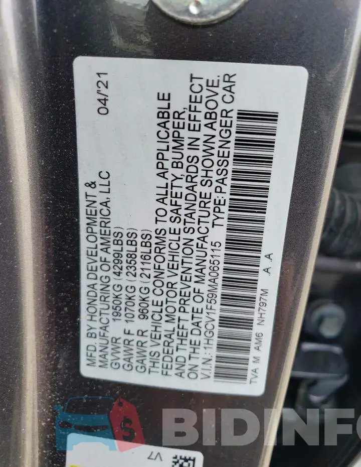 1HGCV1F59MA065115 Photo# 12