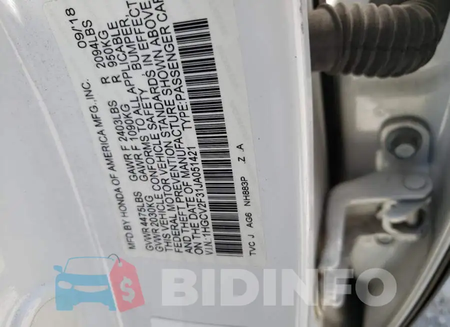 1HGCV2F31JA051421 Photo# 13