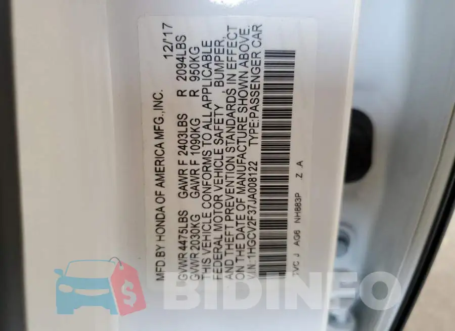 1HGCV2F37JA008122 Photo# 13