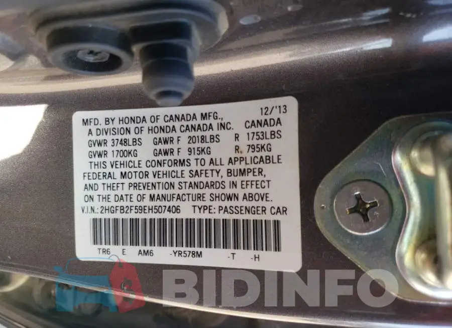 2HGFB2F59EH507406 Photo# 12