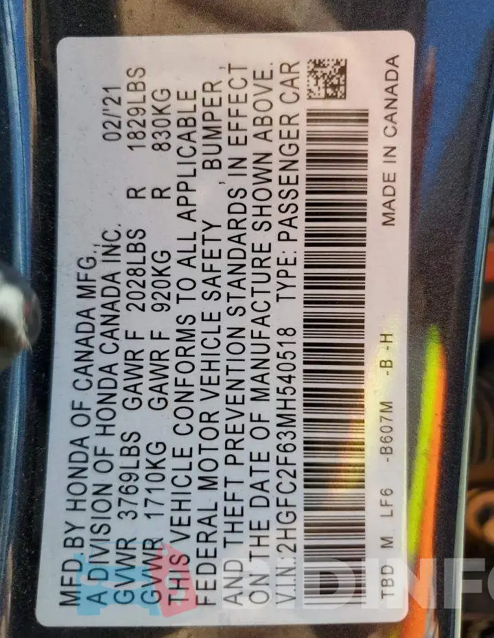 2HGFC2F63MH540518 Photo# 12