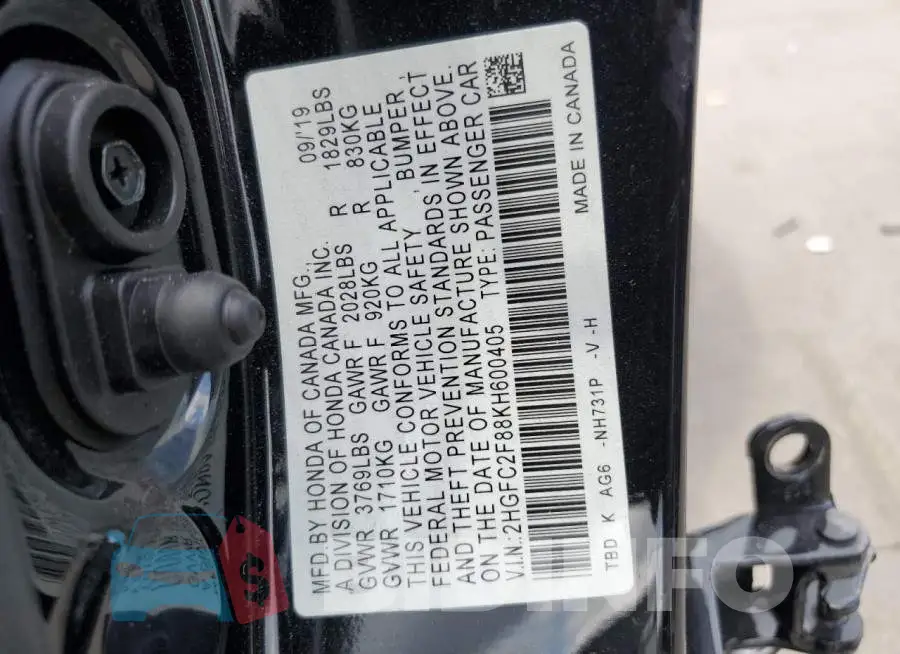 2HGFC2F88KH600405 Photo# 13