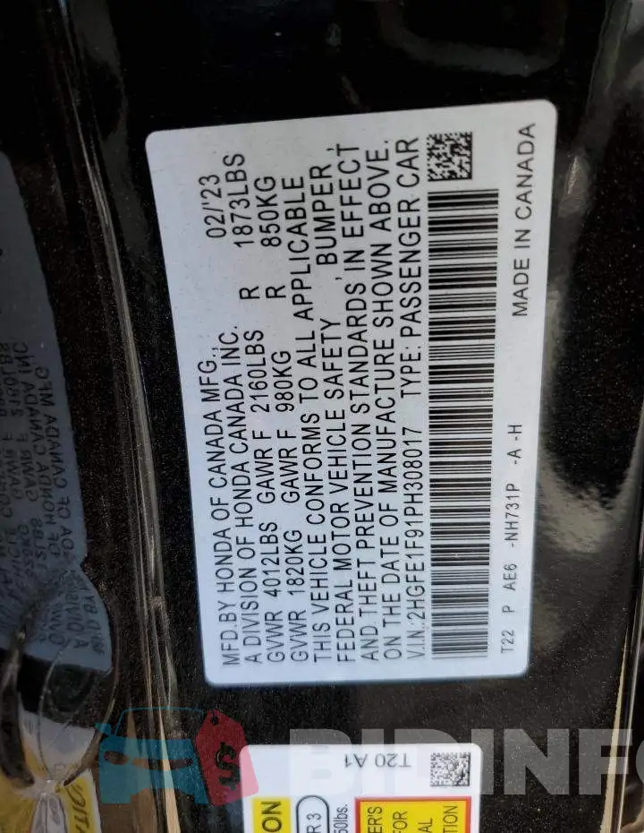 2HGFE1F91PH308017 Photo# 12