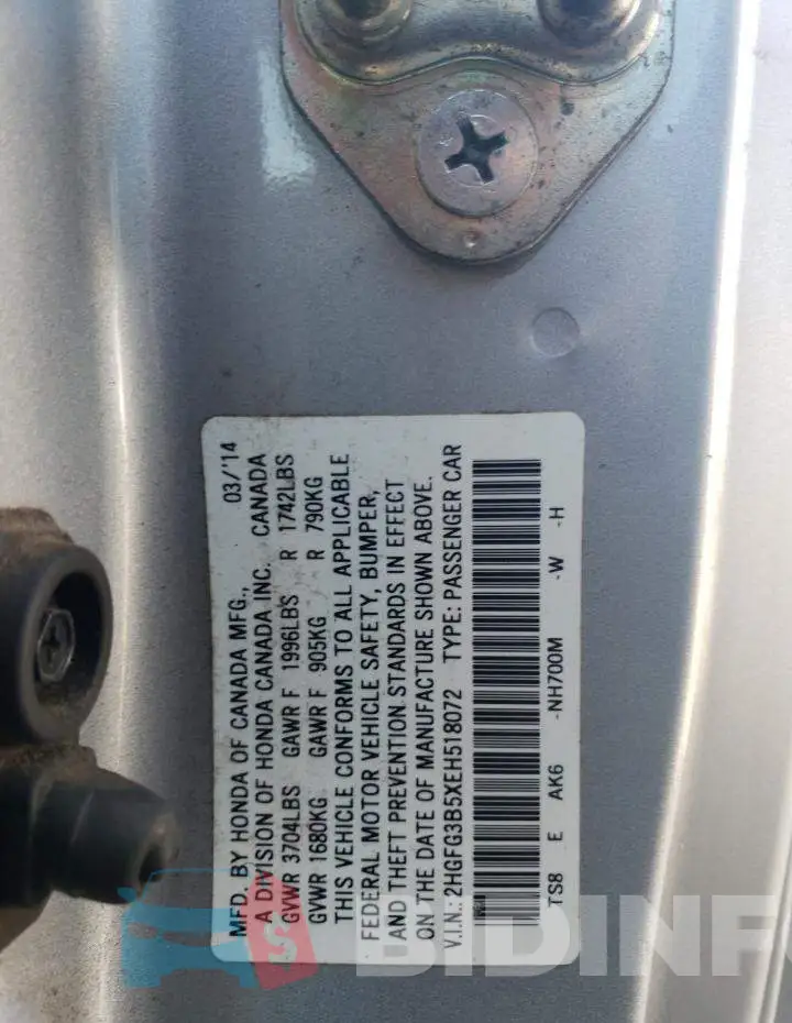 2HGFG3B5XEH518072 Photo# 13