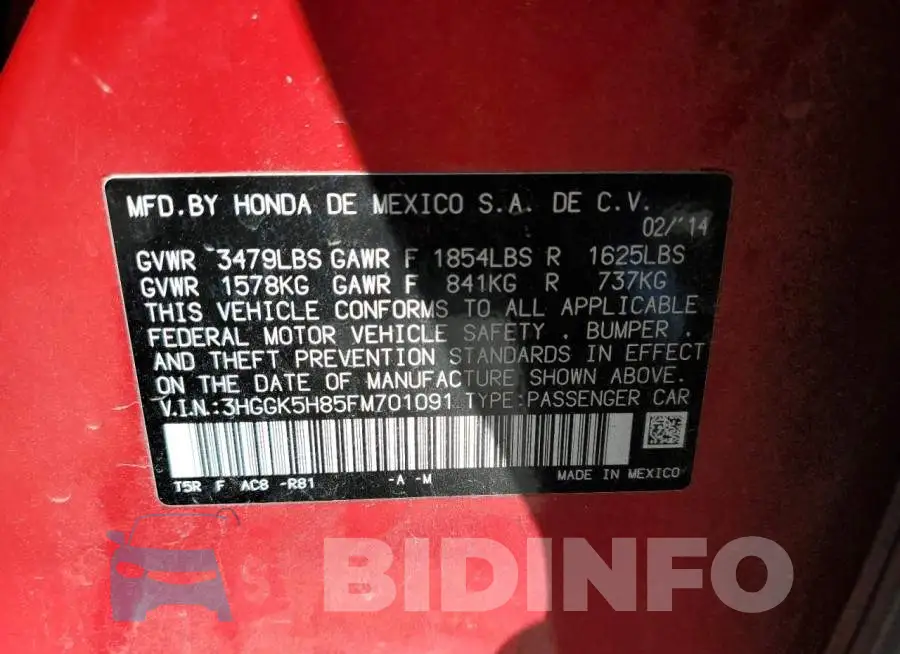 3HGGK5H85FM701091 Photo# 12