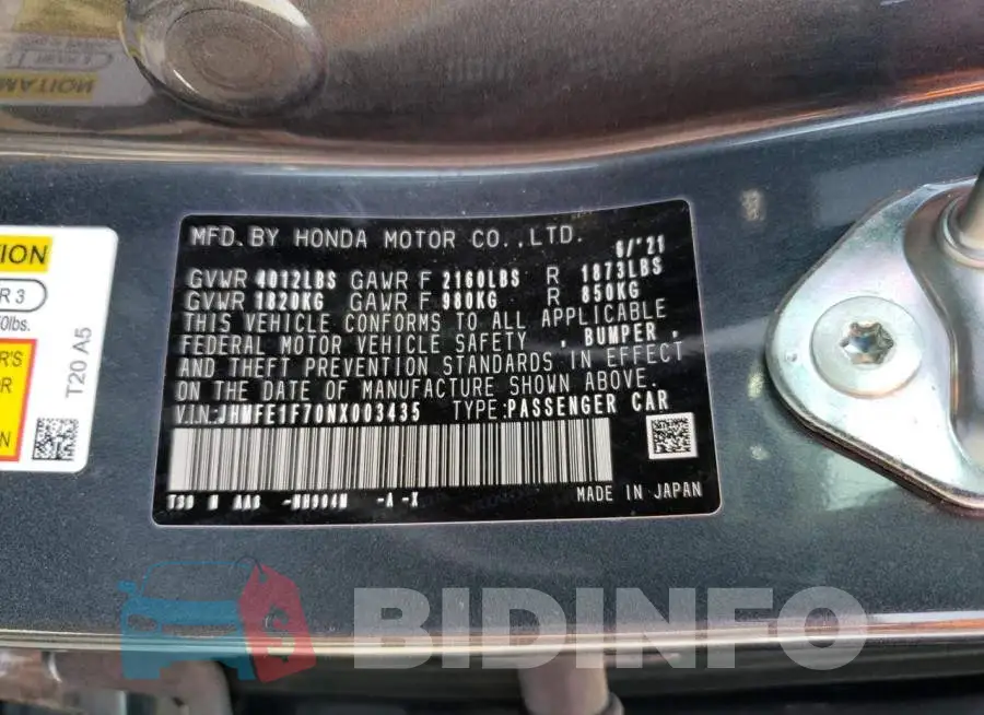 JHMFE1F70NX003435 Photo# 12