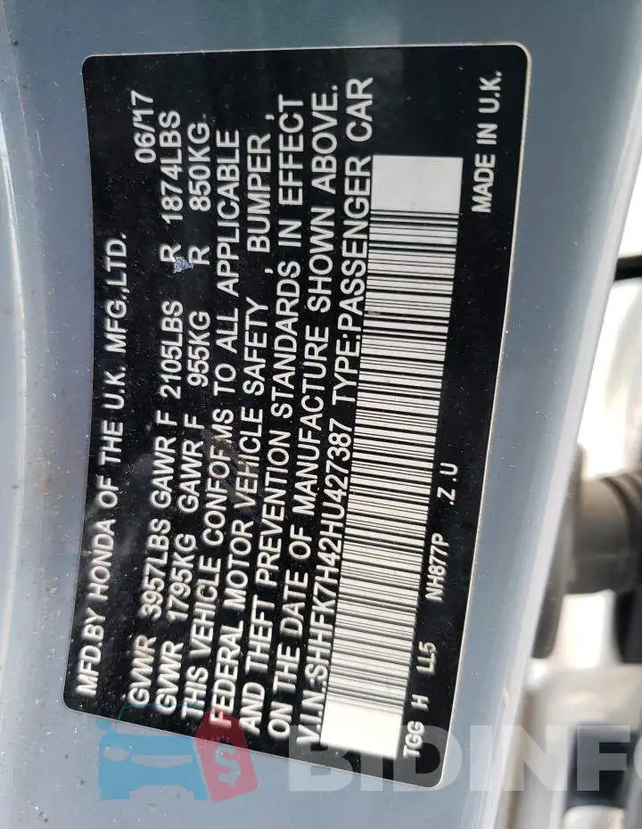 SHHFK7H42HU427387 Photo# 12