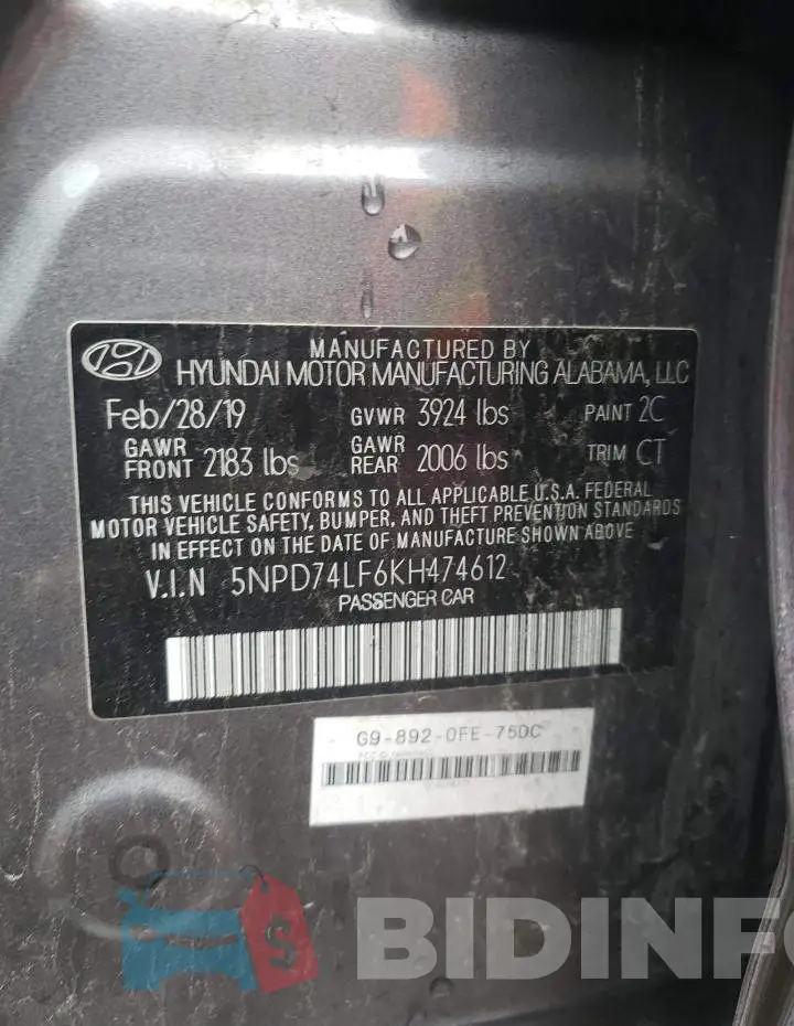 5NPD74LF6KH474612 Photo# 10