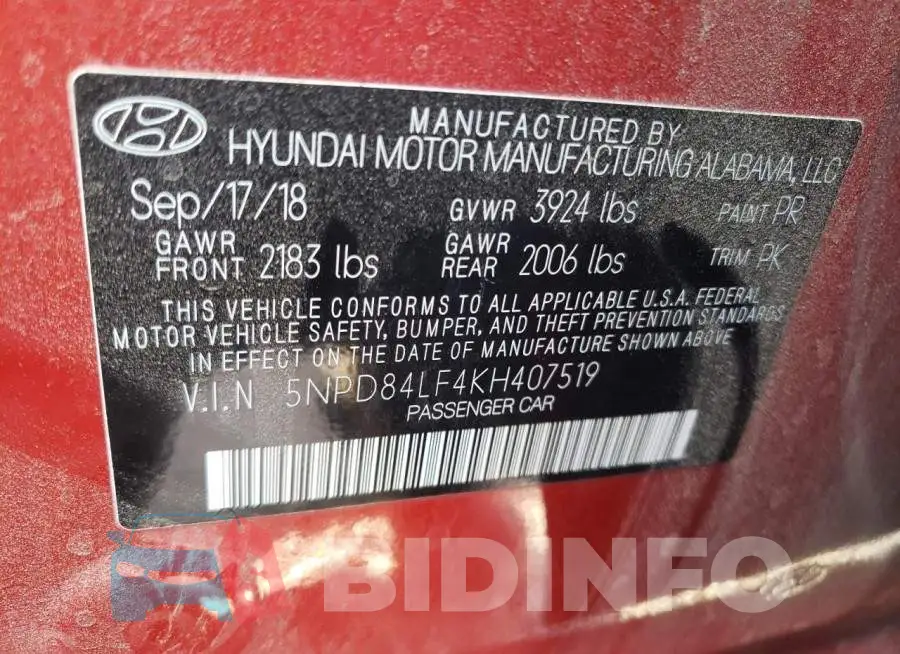5NPD84LF4KH407519 Photo# 12