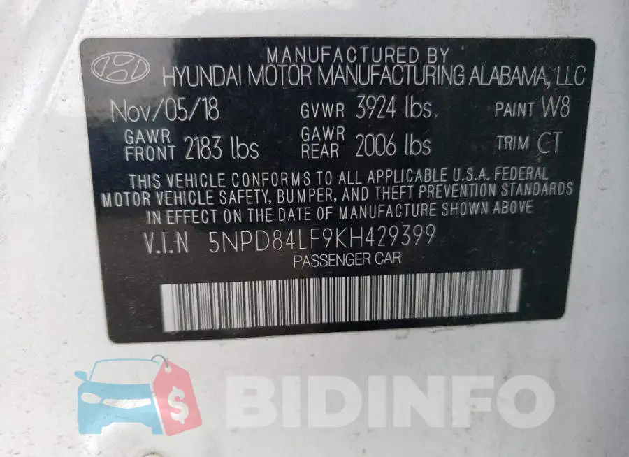 5NPD84LF9KH429399 Photo# 13