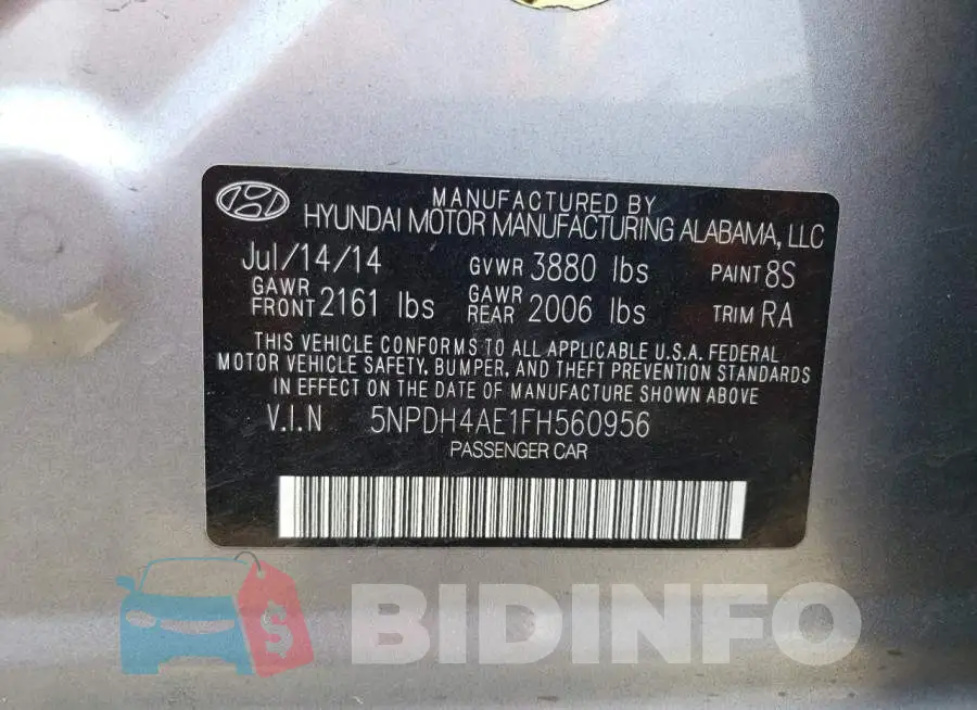 5NPDH4AE1FH560956 Photo# 12