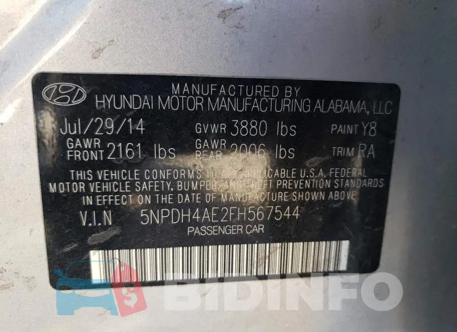 5NPDH4AE2FH567544 Photo# 12
