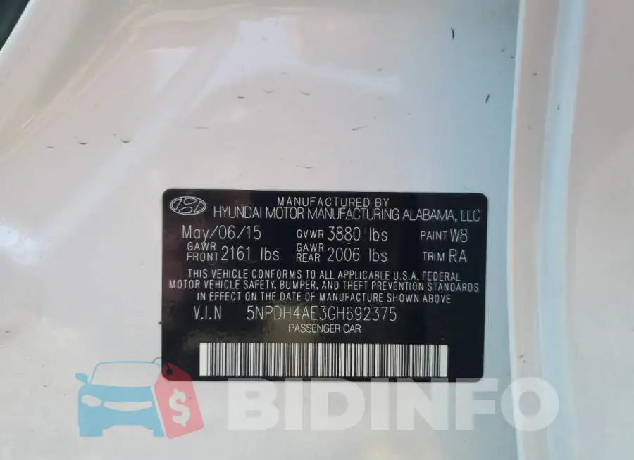 5NPDH4AE3GH692375 Photo# 12