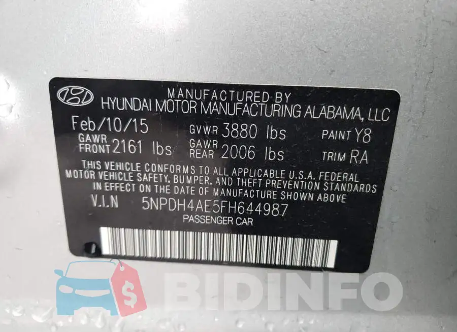 5NPDH4AE5FH644987 Photo# 12