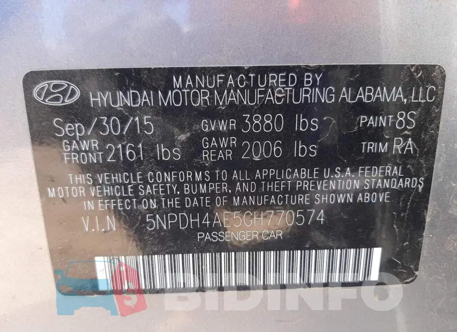 5NPDH4AE5GH770574 Photo# 12