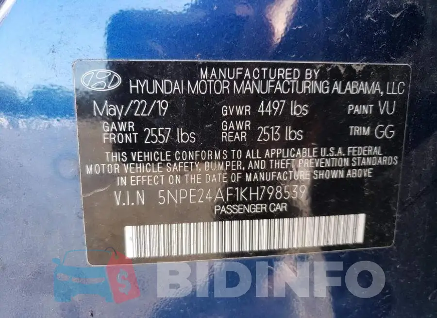 5NPE24AF1KH798539 Photo# 12