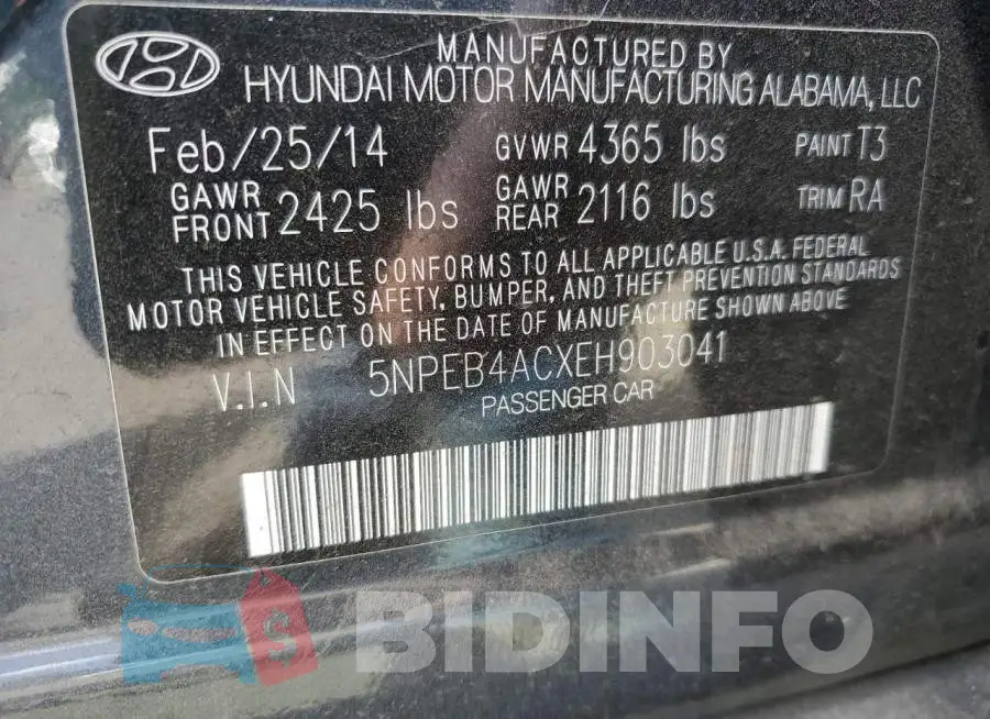 5NPEB4ACXEH903041 Photo# 12