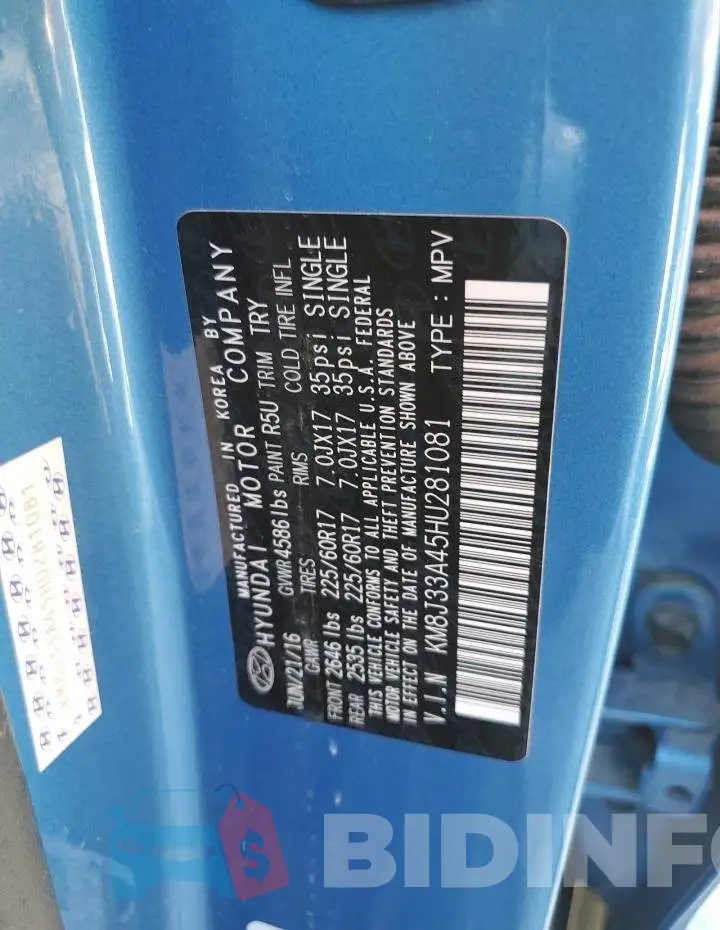 KM8J33A45HU281081 Photo# 10
