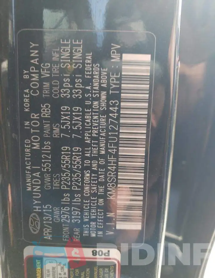 KM8SR4HF4FU127443 Photo# 13