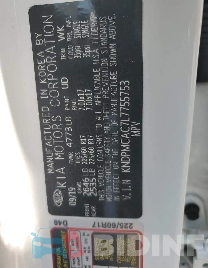 KNDPMCAC7L7755753 Photo# 13