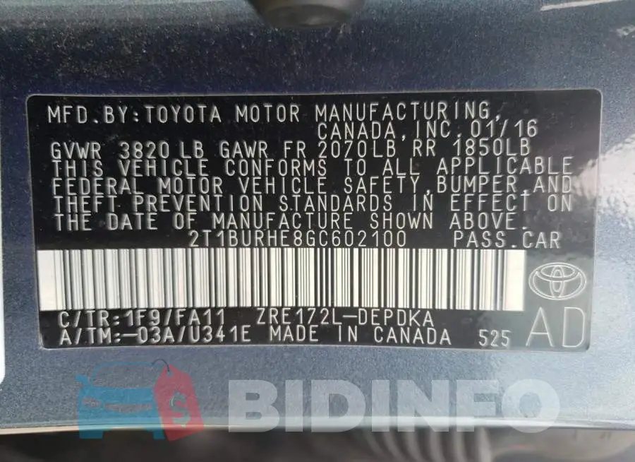 2T1BURHE8GC602100 Photo# 13