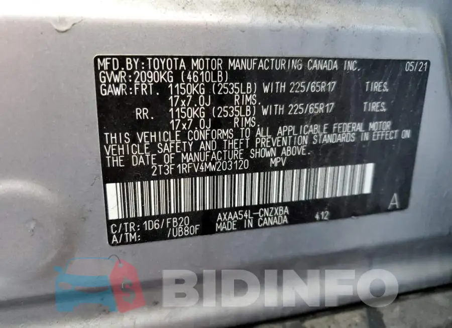 2T3F1RFV4MW203120 Photo# 14
