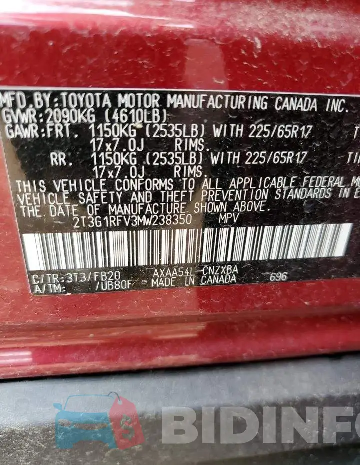 2T3G1RFV3MW238350 Photo# 12