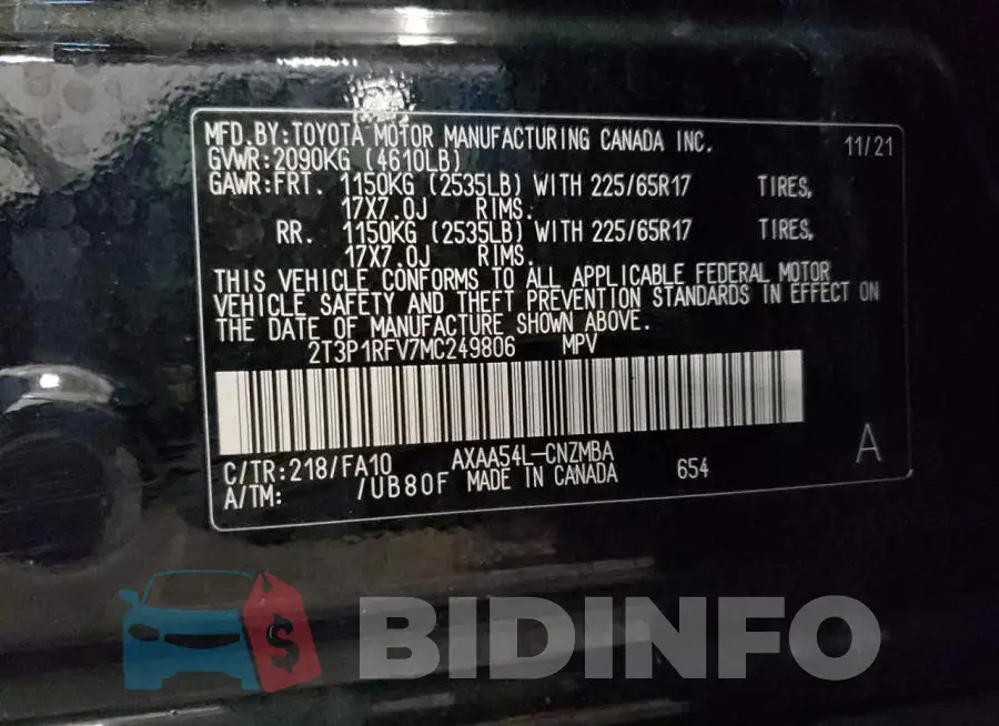 2T3P1RFV7MC249806 Photo# 14
