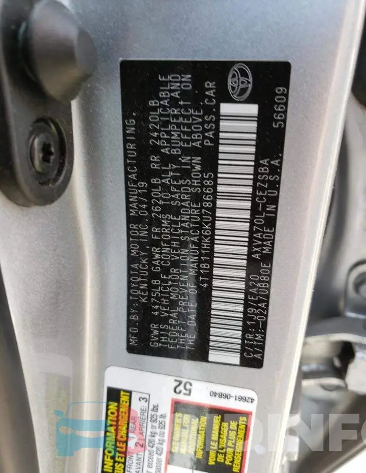 4T1B11HK6KU786685 Photo# 12