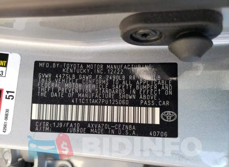 4T1C11AK7PU125060 Photo# 13