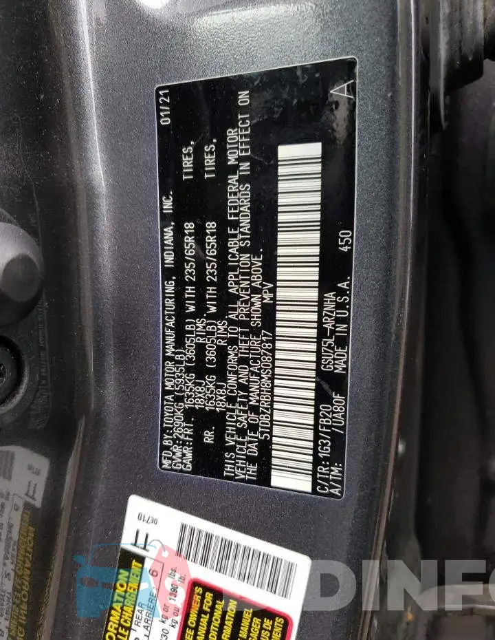 5TDBZRBH8MS087817 Photo# 13