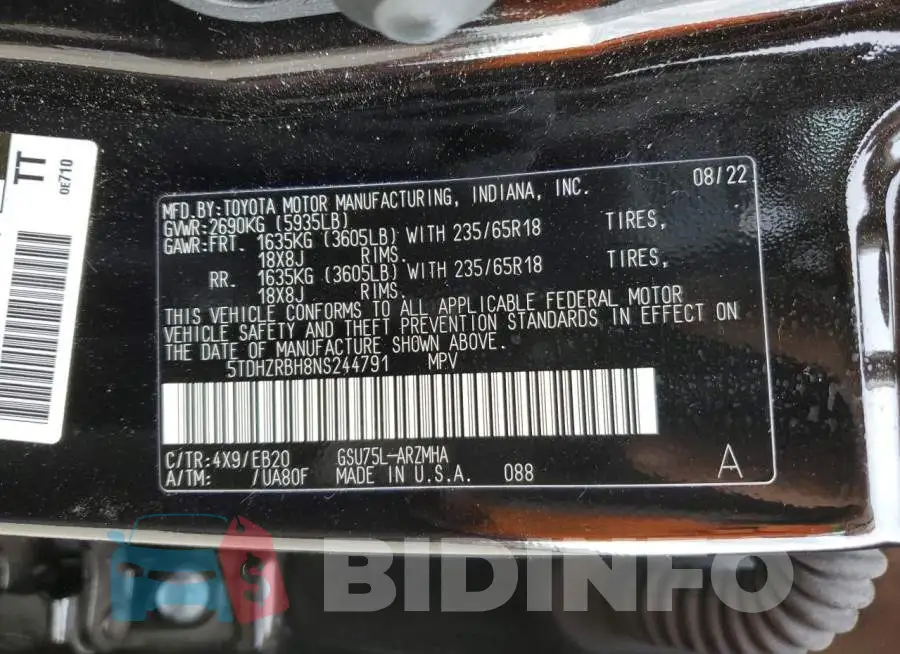5TDHZRBH8NS244791 Photo# 13