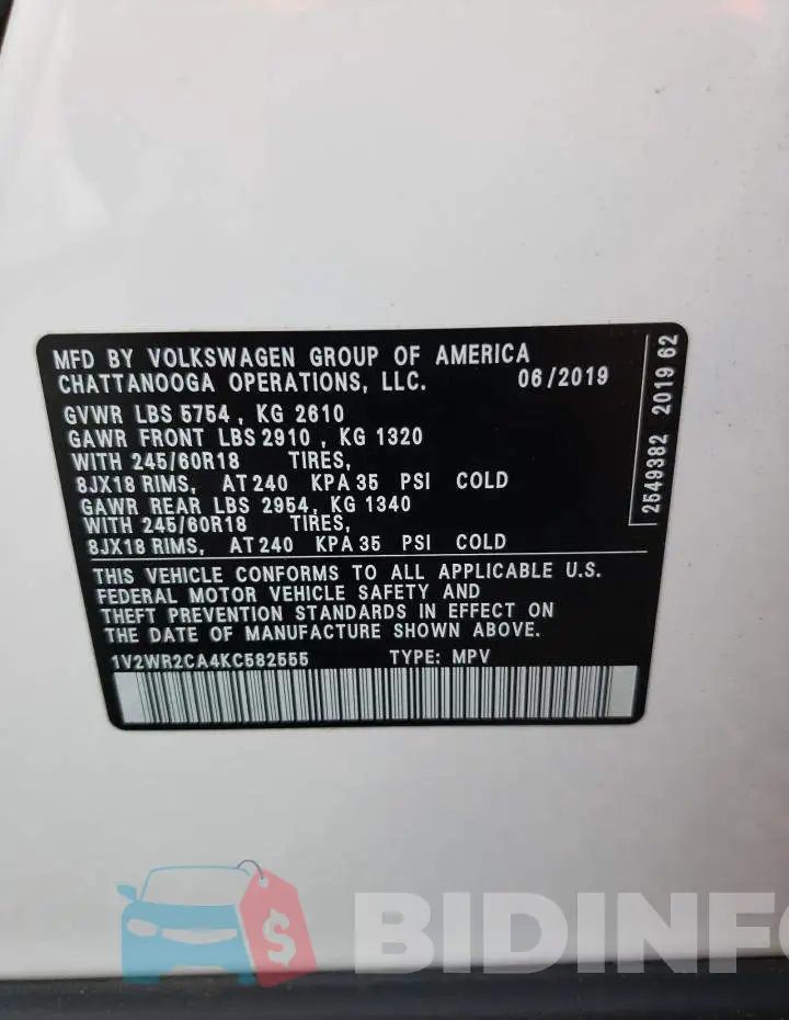 1V2WR2CA4KC582555 Photo# 12
