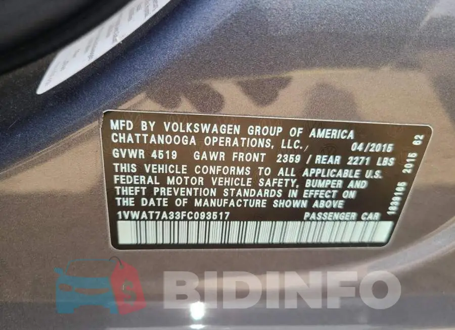 1VWAT7A33FC093517 Photo# 13