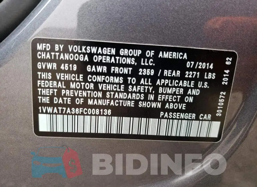 1VWAT7A36FC008136 Photo# 12