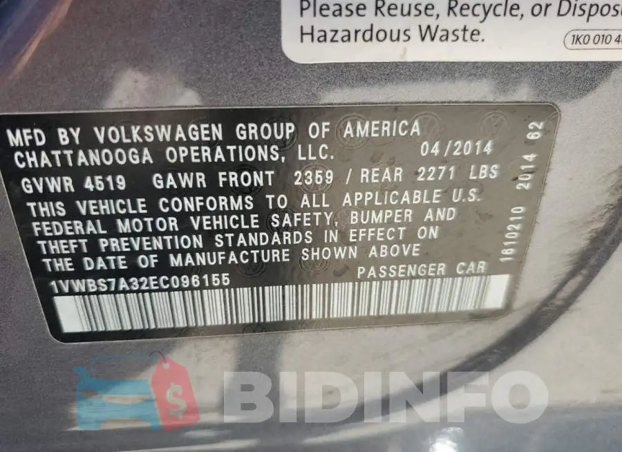 1VWBS7A32EC096155 Photo# 12