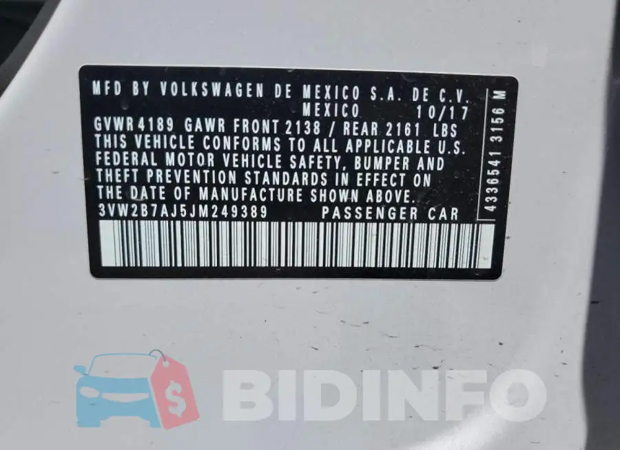 3VW2B7AJ5JM249389 Photo# 12