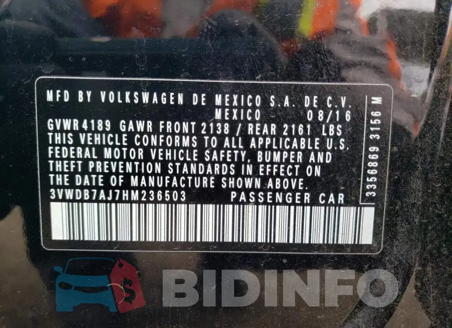 3VWDB7AJ7HM236503 Photo# 13
