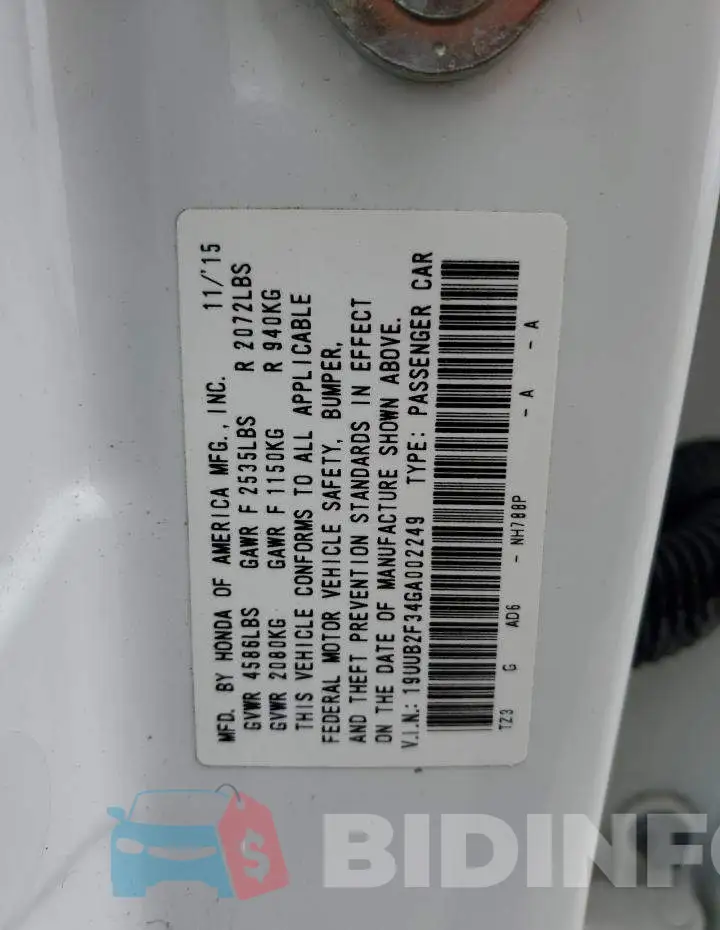 19UUB2F34GA002249 Photo# 12
