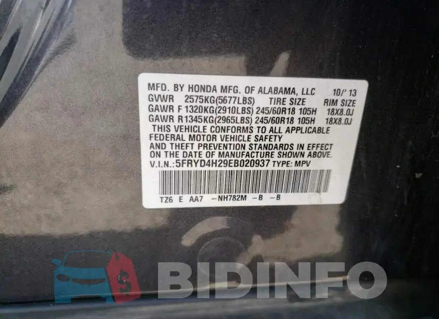 5FRYD4H29EB020937 Photo# 13