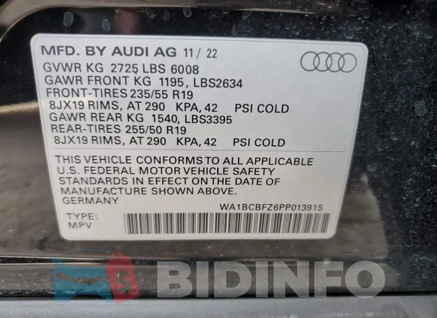 WA1BCBFZ6PP013915 Photo# 13
