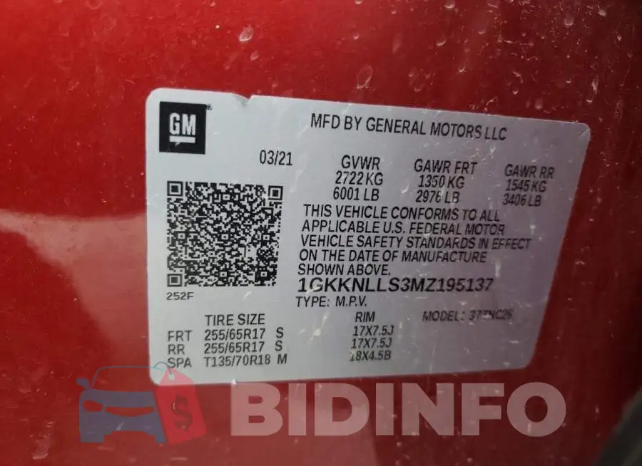 1GKKNLLS3MZ195137 Photo# 13