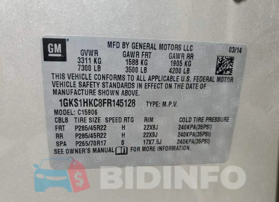 1GKS1HKC8FR145128 Photo# 13
