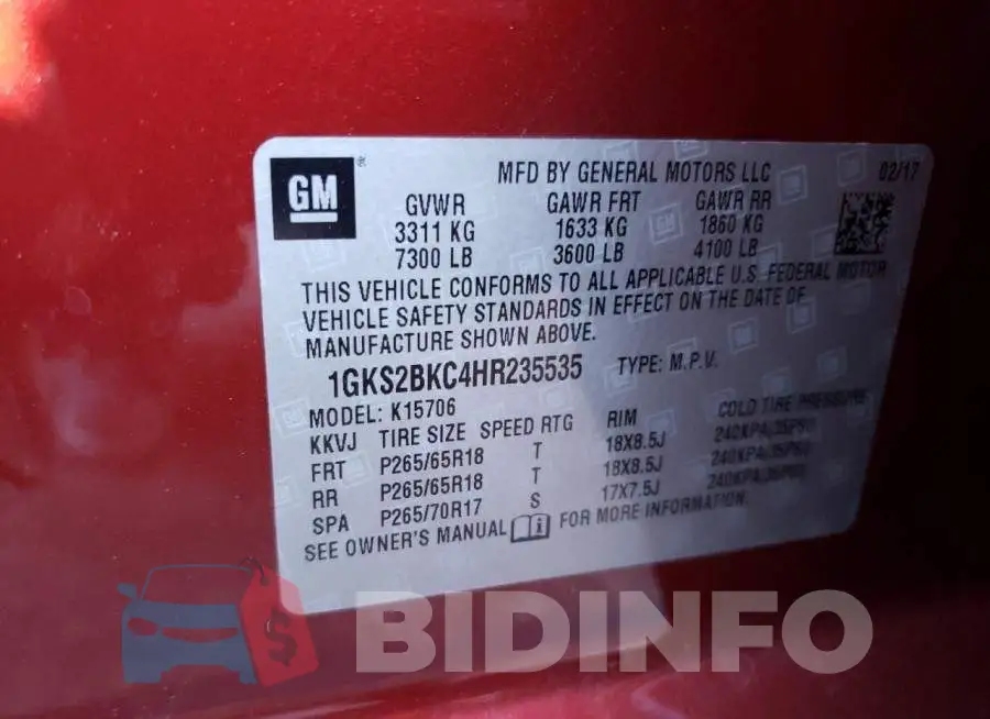 1GKS2BKC4HR235535 Photo# 13