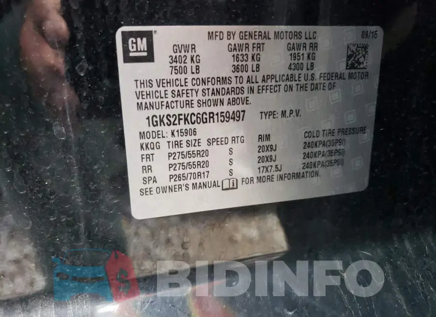 1GKS2FKC6GR159497 Photo# 13