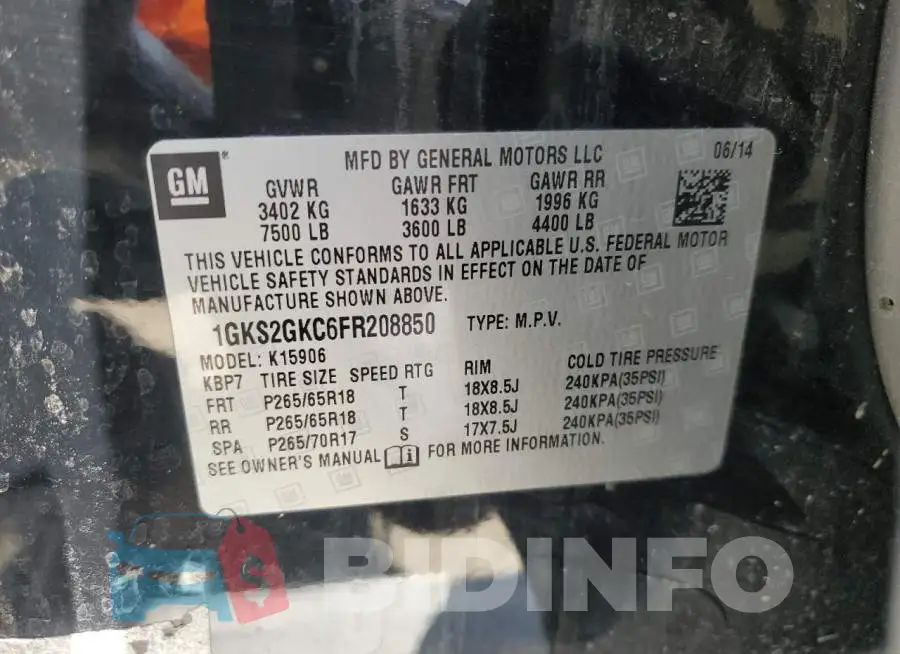 1GKS2GKC6FR208850 Photo# 13