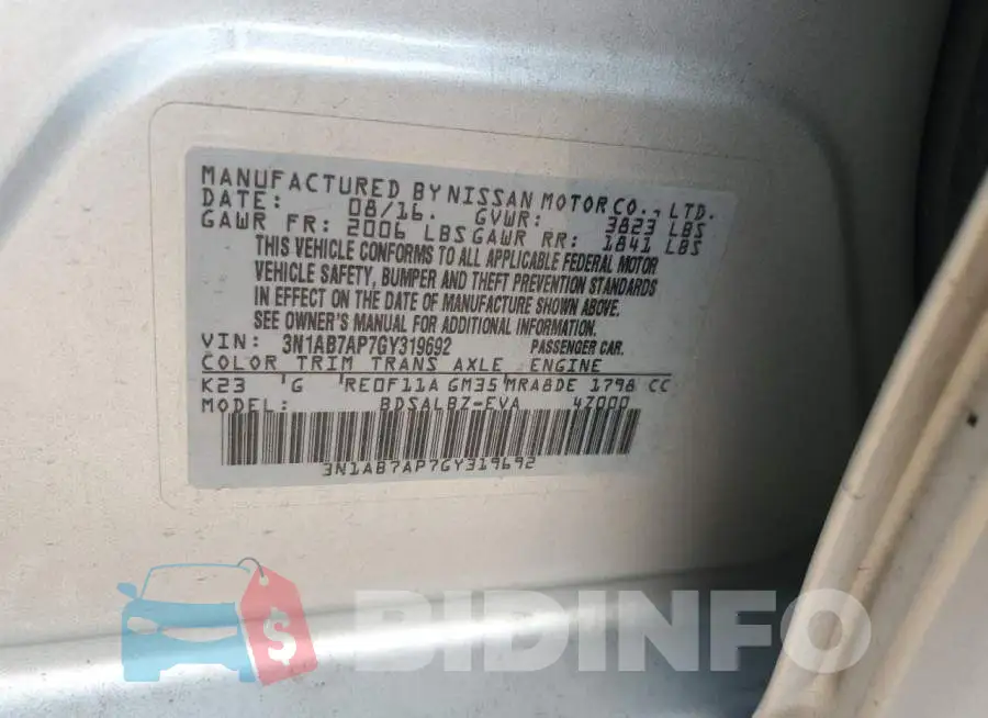 3N1AB7AP7GY319692 Photo# 13