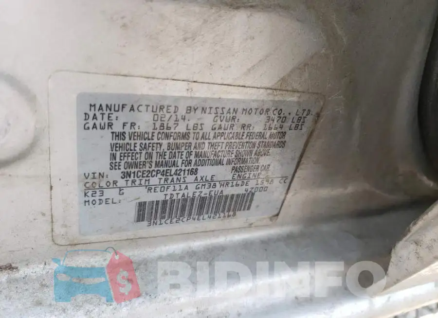 3N1CE2CP4EL421168 Photo# 12
